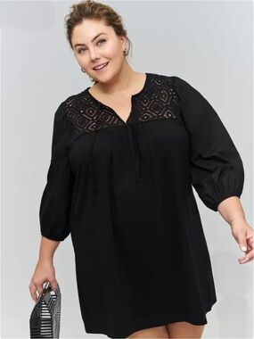 NWT Belle Isle by Torrid Crochet Popover Mini Dress Black Size 2=2X=18/20